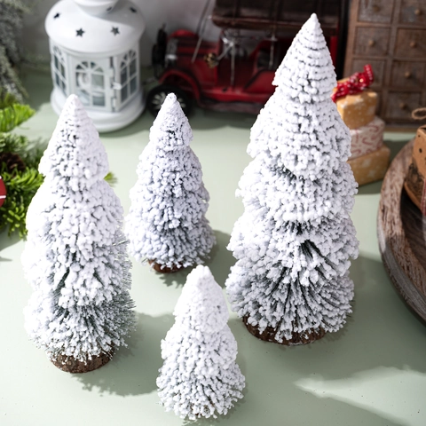 Mini Albero di Natale in Cedro Innevato Decorazione da Tavolo Con Base in Legno Naturale Piccolo Albero di Natale Artificiale per Feste