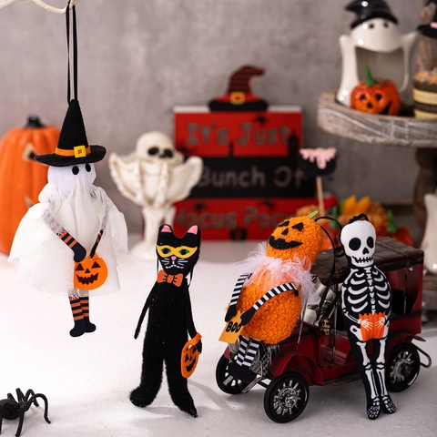 Decorazioni Appese di Halloween Peluche Zucca Fantasma Gatto Nero Scheletro Bambola Ornamenti per la Casa Festa Arredamento Interno Festivo