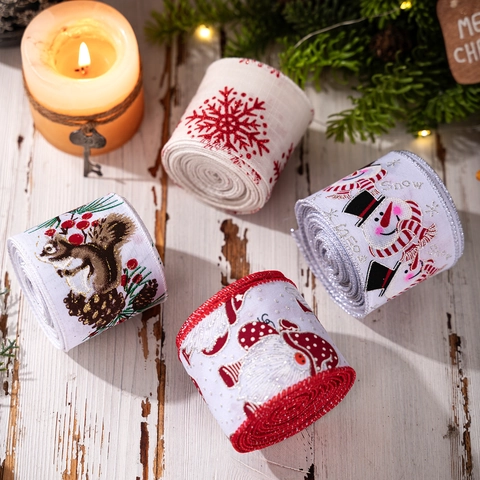 Nastro di Natale in Iuta con Bordo Animato Stampato Rotolo di Nastro Decorativo per Albero di Natale Pacchi Regalo Fai da Te