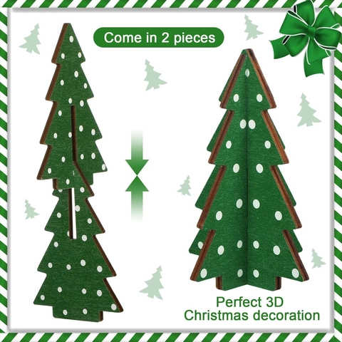 Sapin de Noël en Bois Ornements de Table 3D DIY Design à Pois Ensemble Décoration de Maison Fête de Noël en Bois