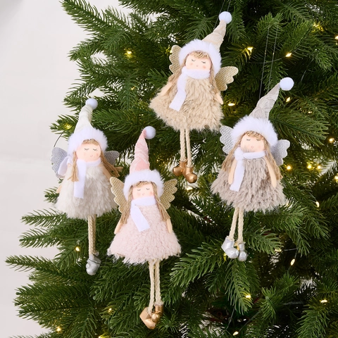 Weihnachtsengel Mädchen Plüsch Anhänger Ornament Glitzer Flügel Strickmütze Für Weihnachtsbaum Deko Party Home Dekor Geschenk