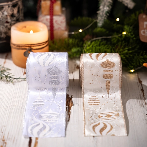 Cinta para Árbol de Navidad Rollo Purpurina Borde con Alambre Satén para Lazos DIY Envoltura Regalo Fiesta Hogar Dorado Plateado
