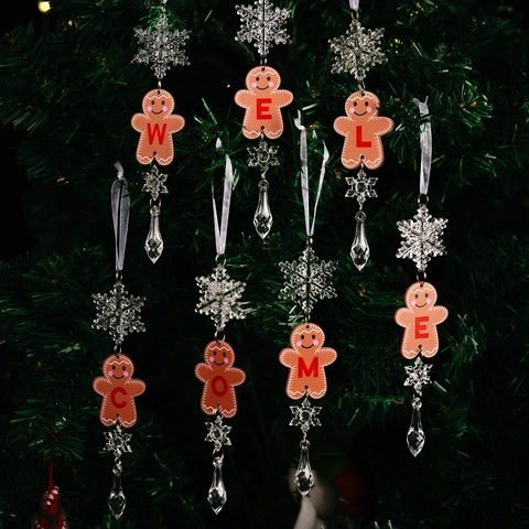 Adorno Colgante de Navidad de Hombre de Jengibre de Acrílico Letra Alfabeto A-Z Colgante de Copo de Nieve para Árbol
