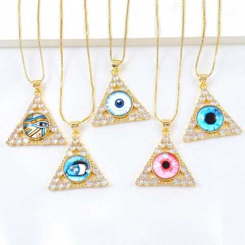 18k Verguld Koper Boze Oog Driehoek Hanger Ketting Met Zirconia Bescherming Amulet Mode Sieraden Voor Vrouwen