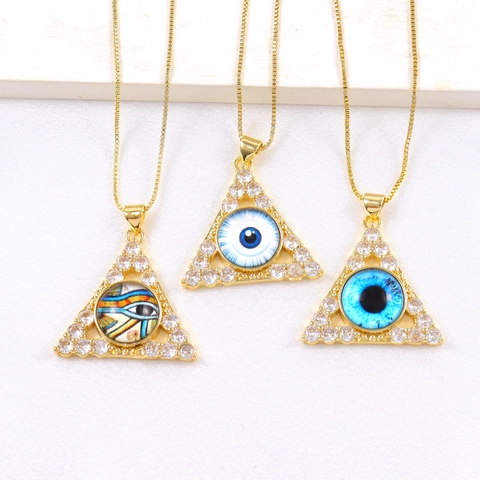 18k Verguld Koper Boze Oog Driehoek Hanger Ketting Met Zirconia Bescherming Amulet Mode Sieraden Voor Vrouwen