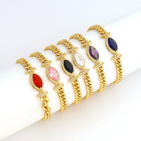 Bracciale a Maglia Cubana in Rame Placcato Oro Con Zirconia Marquise per Donna Gioielli da Festa di Lusso