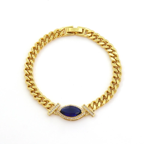 Bracciale a Maglia Cubana in Rame Placcato Oro Con Zirconia Marquise per Donna Gioielli da Festa di Lusso