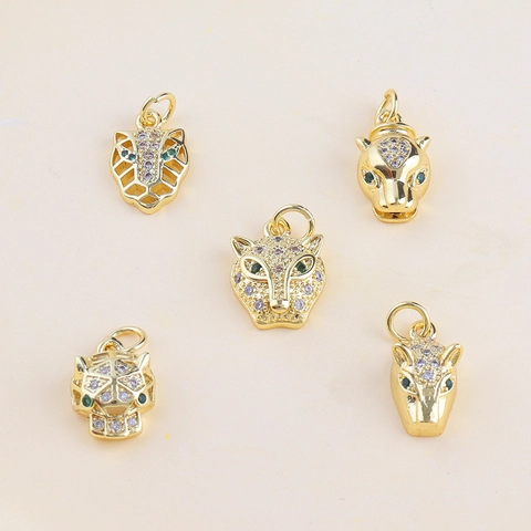 Leopard Head Pendant Only (Without Chain) Gold Plated Copper Micro Inlaid Zirconia Animal Charm For DIY Jewelry Making
