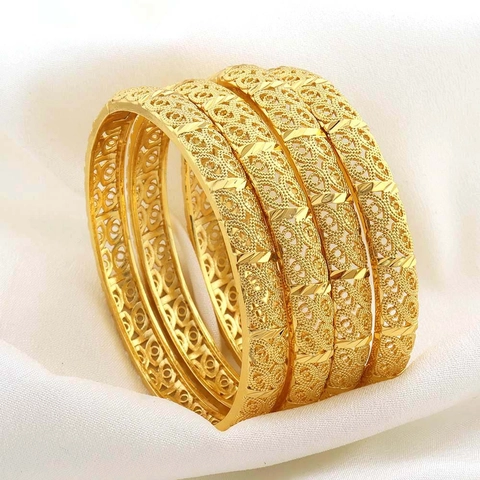 24K Vergulde Koperen Armband Voor Vrouwen Hol Filigraan Dubai Midden-Oosters Etnisch Bruids Huwelijk Sieraden Armring