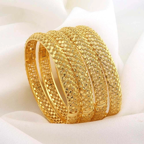 Dubai 24K Vergulde Koperen Holle Bloem Armring Voor Vrouwen Midden-Oosten Etnische Sterrenhemel Zirconia Open Armband Sieraden