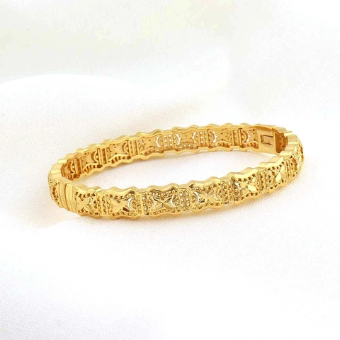Midden-Oosterse Dubai 24K Verguld Koperen Holle Armring Voor Vrouwen Vintage Geometrische Ster Patroon Feest Sieraden Armband