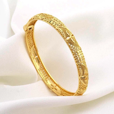 Luxe 18K Vergulde Koperen Armband Opengewerkte Bloem Geometrische Dubai Bruid Bruiloft Sieraden Verstelbare Bangle Voor Vrouwen