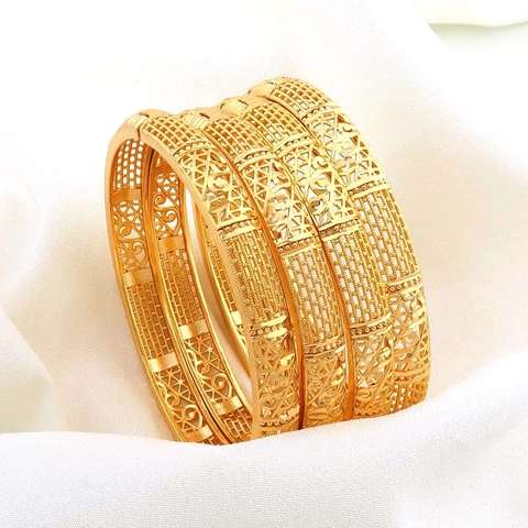 Hohl Geschnitzter Kupfer 24K Vergoldeter Armreif Geometrisches Blumenmuster Vintage Luxus Armband Damen Party Schmuck
