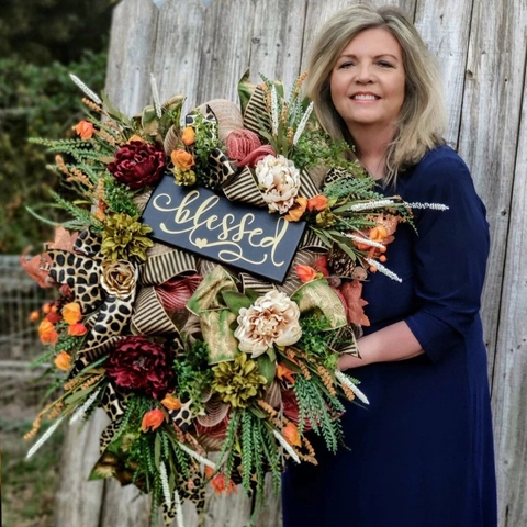 Ghirlanda di Peonie per il Raccolto Autunnale con Scritta Blessed per Decorazione Porta Thanksgiving Ghirlanda Floreale Rustica