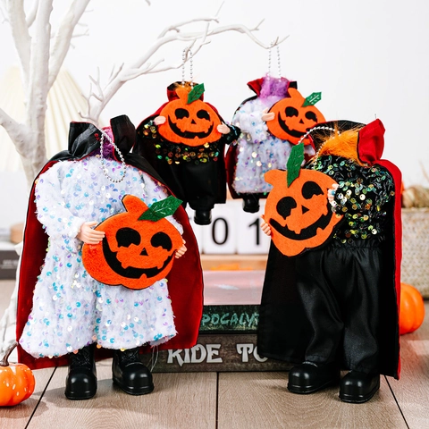 Ornement de Poupée Vampire Sans Tête Halloween Avec Citrouille Tissu à Paillettes Effrayant Festival des Fantômes Décoration de Table Maison