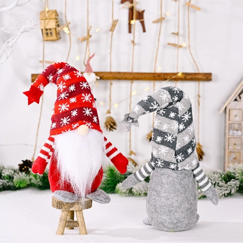 Bambola di Peluche Gnomo di Natale Tomte Svedese Statuetta senza Volto Cappello Lavorato a Maglia Ornamento da Tavolo Decorazione