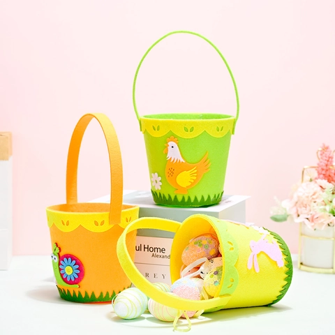 Ostern Filz Geschenkkorb Cartoon Hase Schnecke Henne Muster Handkorb Vliesstoff Süßigkeitentüte Für Kinder Party Dekoration