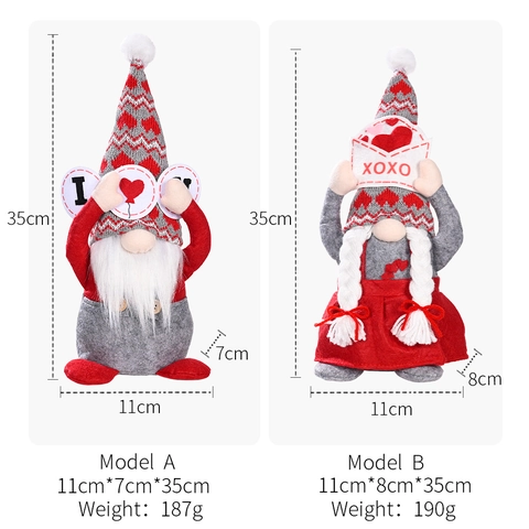 Handmade Valentine's Day Gnome Plush Doll Decoration Red Heart Faceless Dwarf Ornaments For Home Table Wedding Party Gifts