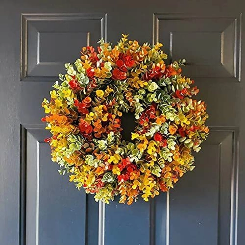 Kunstmatige Eucalyptus Krans Veelkleurig Kunststof Herfstblad Krans Voor Voordeur Wand Decoratie Herfst Kerstmis Slinger
