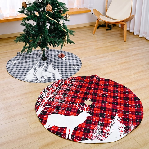 Klassische Rentier Muster Karomuster Weihnachtsbaum Decke Rund Große Baumunterlage Für Feiertags Party Heimdekoration