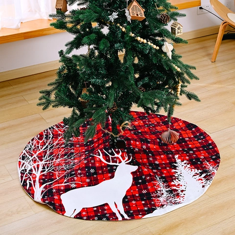 Klassische Rentier Muster Karomuster Weihnachtsbaum Decke Rund Große Baumunterlage Für Feiertags Party Heimdekoration