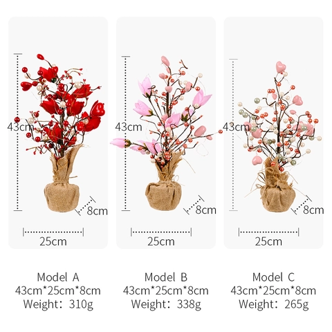 Árbol de Tulipanes Artificial Con Luces LED Base de Arpillera Árbol Decorativo de Sobremesa para Día de la Madre San Valentín