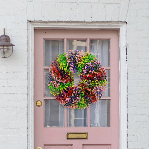 Großer Künstlicher Blumenkranz Bunter Schleierkraut Blumenkranz Für Frühling Zuhause Dekoration Wandbehang Ornament