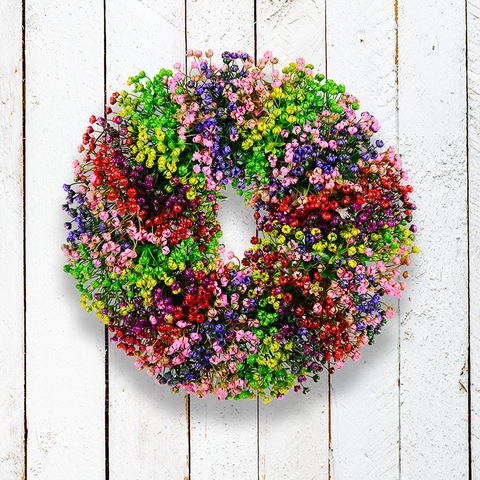 Großer Künstlicher Blumenkranz Bunter Schleierkraut Blumenkranz Für Frühling Zuhause Dekoration Wandbehang Ornament