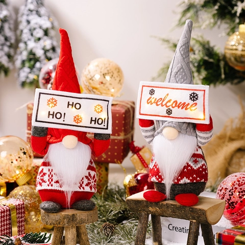 Decoraciones de Navidad Gnomo de Peluche LED Muñeca Rudolph Sin Rostro Con Letrero Welcome Ho Ho Ho Decoración Fiesta Hogar