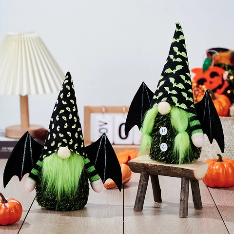 Halloween Gnome Plush Ornaments Green Beard Bat Wings Rudolph Faceless Doll For Holiday Table Home Party Decoration