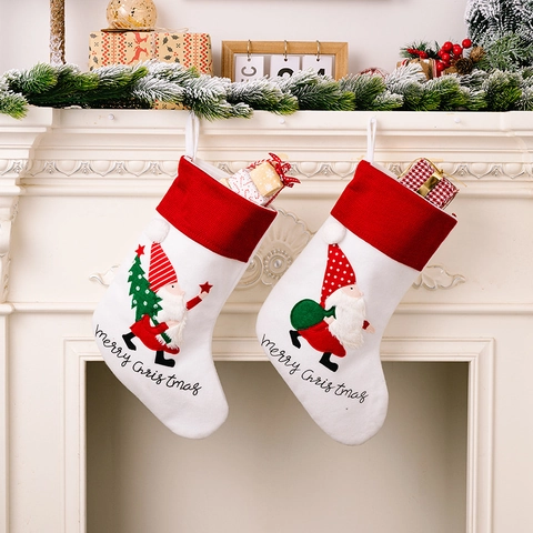Calza di Natale Decorazione Cartone Animato Babbo Natale Gnomo Applique Ricamo Tessuto Appeso Sacchetto Regalo Per Casa Vacanza Albero Decor
