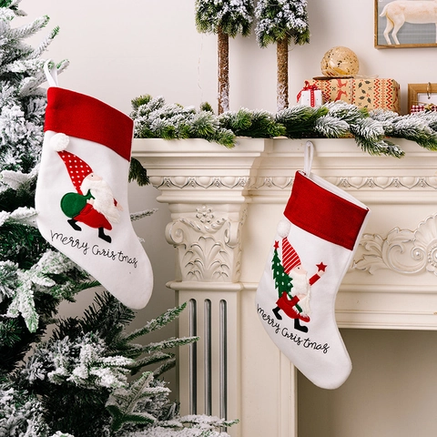 Calza di Natale Decorazione Cartone Animato Babbo Natale Gnomo Applique Ricamo Tessuto Appeso Sacchetto Regalo Per Casa Vacanza Albero Decor