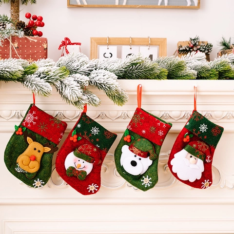 Vintage Weihnachtsstrumpf Stoff Besteckhalter Mini Cartoon Socken Ornament Für Weihnachtsbaum Haus Party Deko Kinder Geschenk