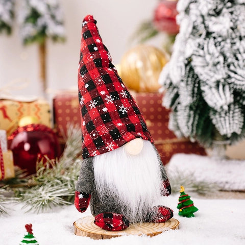 Gnomo di Natale Rudolph Bambola Rosso Nero Quadretti Fiocco di Neve Cappello a Punta Svedese Tomte Peluche Ornamento per Casa Finestra