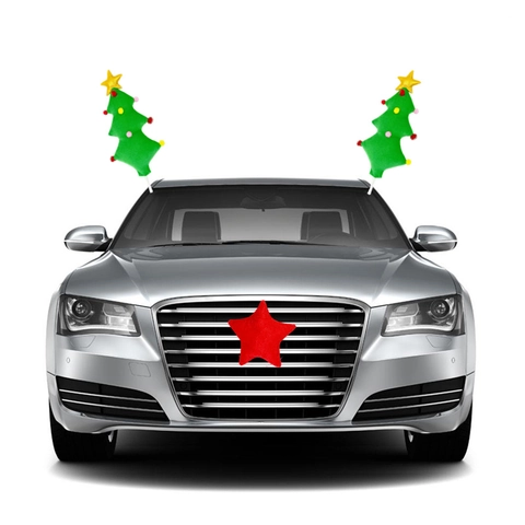 Weihnachts Auto Dekoration Grüner Baum Roter Stern Stoff Baumwolle Ornamente Feiertag Fahrzeug Exterieur Styling Zubehör