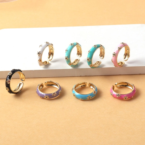 Anello di Rame Regolabile con Fiore di Smalto di Lusso per Donna Colorati Strass Intarsiato Anello Aperto Elegante Gioielli Boutique