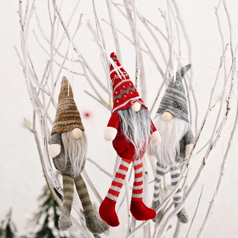 Noorse Kerstkabouter Hanger Gebreide Gestreepte Lange Benen Hangende Gezichtsloze Oude Man Pop Kerstboom Huis Decoratie