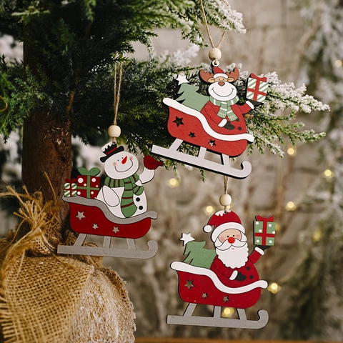 Weihnachten Holz Schlitten Anhänger Weihnachtsmann Schneemann Rentier Cartoon Lackiert Holz Deko Für Weihnachtsbaum Haus Party