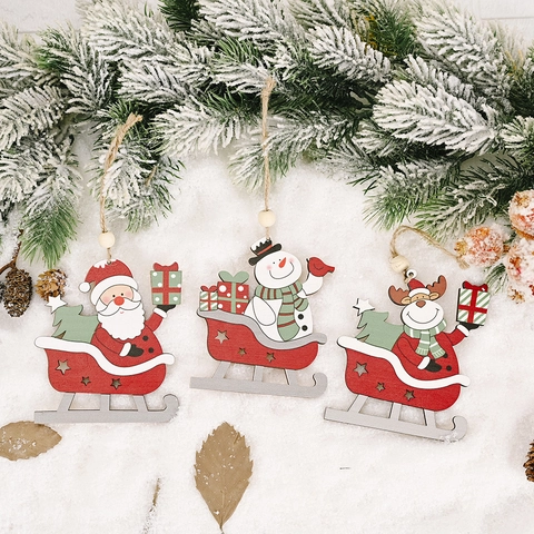 Weihnachten Holz Schlitten Anhänger Weihnachtsmann Schneemann Rentier Cartoon Lackiert Holz Deko Für Weihnachtsbaum Haus Party