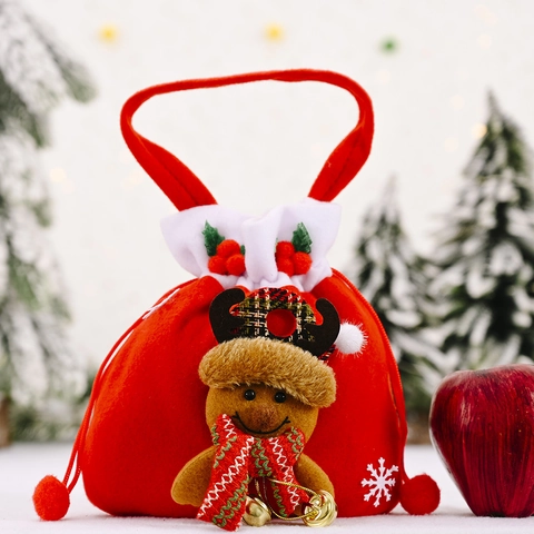 Sacchetto Regalo di Natale in Velluto Con Coulisse e Manico Campanelli d'Oro 3D Babbo Natale Pupazzo di Neve Renna Borsa Arredamento