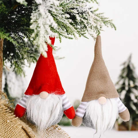 Kerstkabouter Hangend Ornament Gezichtloze Pluche Pop Rood Bruin Gestreepte Tomte Nisse Voor Kerstboom Decoratie