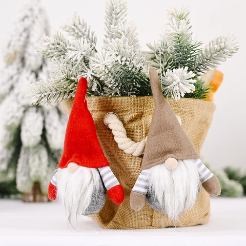 Kerstkabouter Hangend Ornament Gezichtloze Pluche Pop Rood Bruin Gestreepte Tomte Nisse Voor Kerstboom Decoratie
