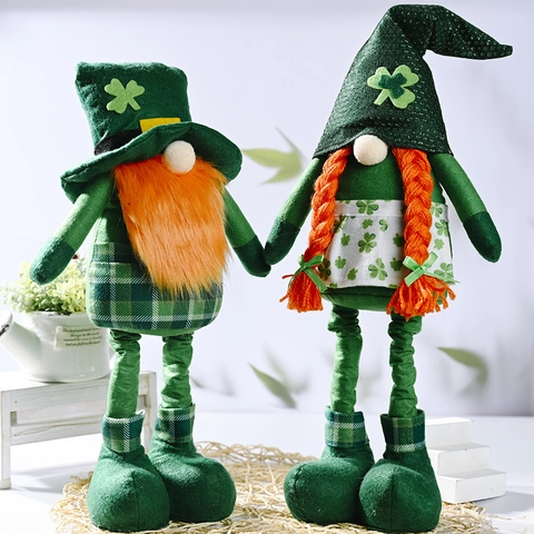 St Patrick's Day Gnomo Peluche Trifoglio Fortunato Irlandese Bambola Senza Volto Gambe Telescopiche Decorazione Festa Casa