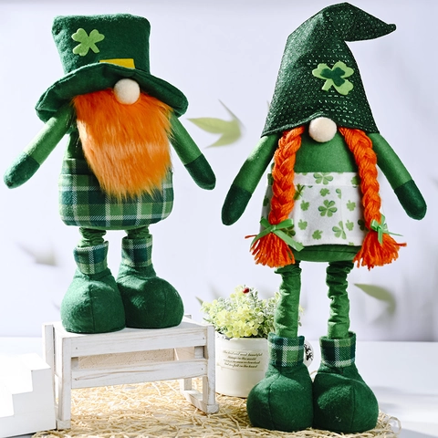 St Patrick's Day Gnomo Peluche Trifoglio Fortunato Irlandese Bambola Senza Volto Gambe Telescopiche Decorazione Festa Casa
