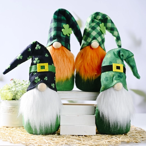 St Patrick's Day Gnome Plush Doll Lucky Shamrock Faceless Rudolph Dwarf Decoration Irish Festival Plaid Hat Tomte Ornament For Home Party Gift