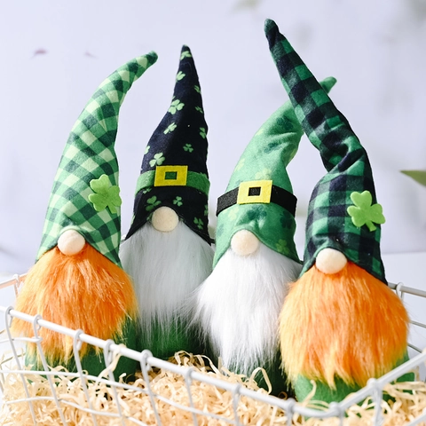 St Patrick's Day Gnome Plush Doll Lucky Shamrock Faceless Rudolph Dwarf Decoration Irish Festival Plaid Hat Tomte Ornament For Home Party Gift