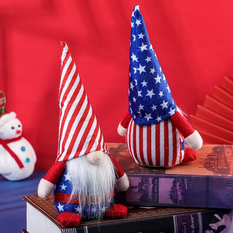 Patriotische Unabhängigkeitstag Zwerge Dekorationen Vierter Juli Sterne Und Streifen Rudolph Plüsch Zwerg Ornamente Für Zuhause Tisch Deko