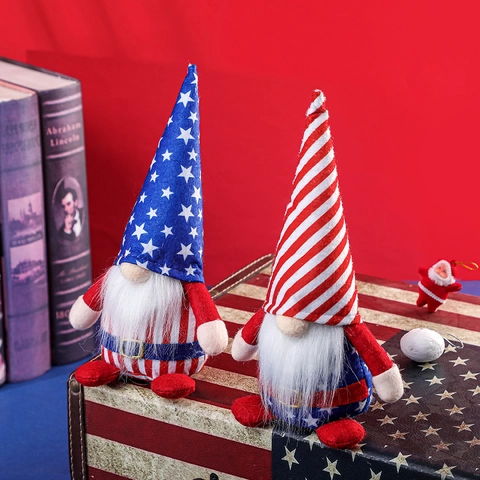 Patriotische Unabhängigkeitstag Zwerge Dekorationen Vierter Juli Sterne Und Streifen Rudolph Plüsch Zwerg Ornamente Für Zuhause Tisch Deko