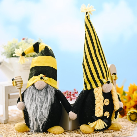 Bee Gnome Plush Faceless Doll Home Yellow Black Striped Sunflower Bumble Bee Swedish Tomte Nordic Style Window Display Ornament