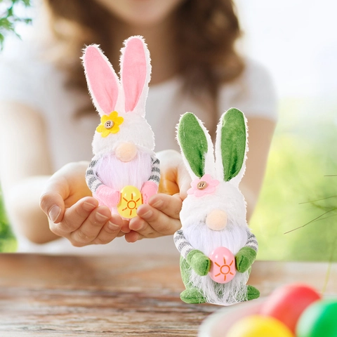 Gnome de Pâques en Peluche Oreilles de Lapin Poupée Sans Visage Avec Oeuf de Pâques Ornement Pour Décoration de Table Maison Cadeau